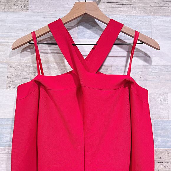 BCBGMaxazria Brielle Bodycon Halter Dress Red Party Cocktail Womens Medium - Picture 4 of 10
